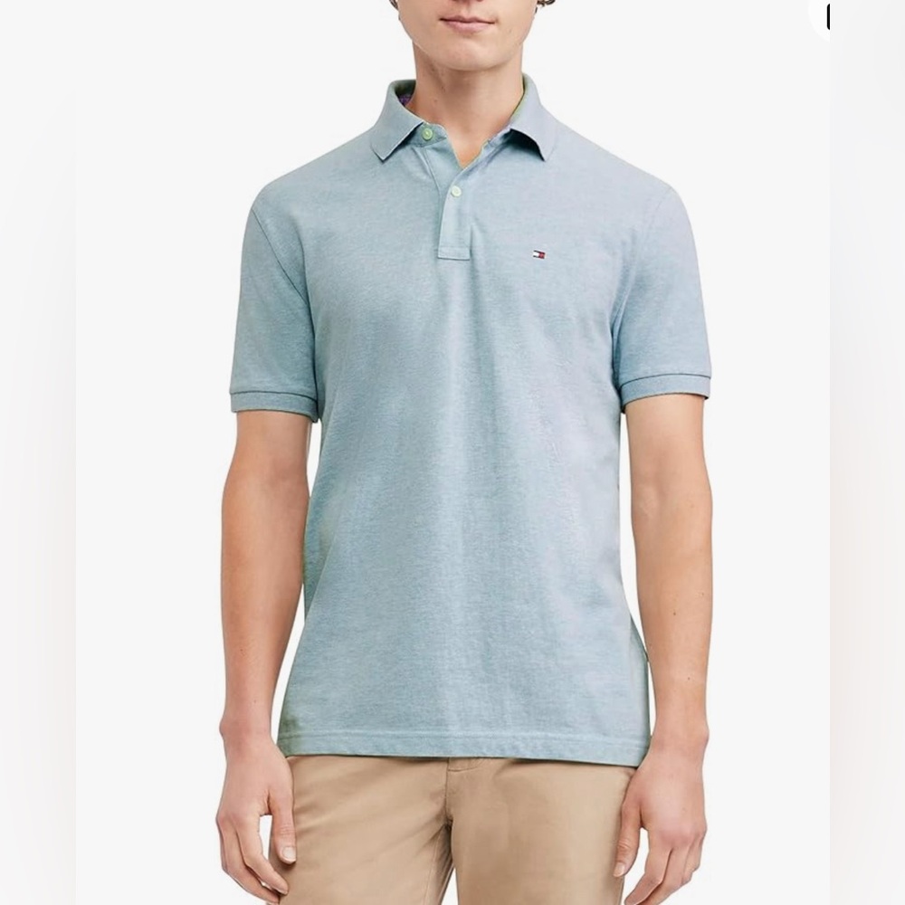 Tommy Hilfiger Short Sleeve Cotton Pique Polo Shirt Regular Fit Blue Size XL